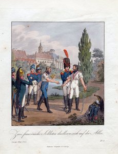 ""Pojedynek dwóch francuskich żołnierzy"" Akwarela Christiana Gottfrieda Heinricha Geisslera (1770-1844) 1808 Kolekcja prywatna