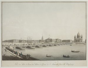 Widok na most św. Izaaka w Petersburgu - Christian Gottlieb Hammer (1779-1864). Akwaforta, akwarela, przed 1820 r. Państwowe Muzeum Historii Sankt Petersburga