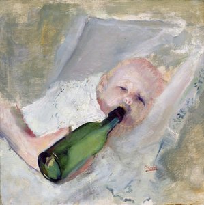 Dziecko z butelką mleka (olej na płótnie) autorstwa Christian Krohg