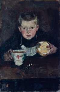 Chłopiec na posyłki pije kawę autorstwa Christian Krohg