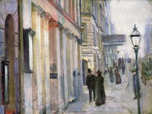 Róg ulicy Karl Johan i Dronningens (Królowe) (olej na płótnie) autorstwa Christian Krohg