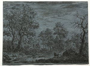 Mała rzeka na pierwszym planie z krową i kozą, 1744. autorstwa Christian Ludwig von Hagedorn