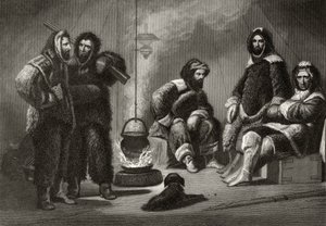 Życie w brygu, grawerowane przez J. McGoffina, z „Arctic Explorations in the Years 1853, 54, 55”, tom I, autorstwa doktora Elisha Kent Kane (1820-57), opublikowanej w Filadelfii, 1856