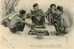 Chińscy członkowie załogi jedzący na pokładzie „Knivsberg”, 1898. autorstwa Christian Wilhelm Allers