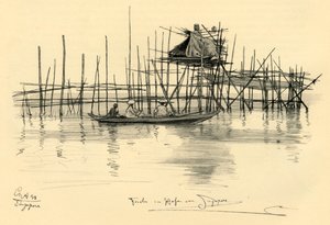Dom na palach i rybacy w porcie w Singapurze, 1898. autorstwa Christian Wilhelm Allers