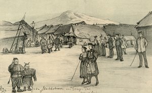 Płaczący Targ, Tsingtao, Chiny, 1898. autorstwa Christian Wilhelm Allers