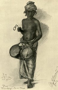 Pina - perkusista w buddyjskiej świątyni, Kandy, Cejlon, 1898. autorstwa Christian Wilhelm Allers