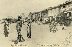 Scena uliczna w wiosce rybackiej, Mutwal, Cejlon, 1898. autorstwa Christian Wilhelm Allers