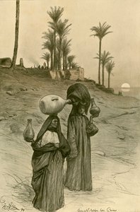 Kobiety niosące dzbanki na wodę nad brzegiem Nilu, Kair, Egipt, 1898. autorstwa Christian Wilhelm Allers