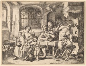 Satyr odwiedza rodzinę chłopską autorstwa Christian Wilhelm Ernst Dietrich