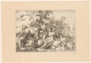 Pasterz ze stadem i czterema muzami autorstwa Christian Wilhelm Ernst Dietrich