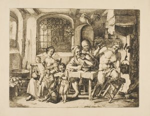 Satyr w chłopskim domu w stylu Jordaensa autorstwa Christian Wilhelm Ernst Dietrich