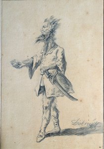 Dziki człowiek Karykatura przedstawiająca potwornego mężczyznę z długą, włochatą szyją i rozdwojonymi uszami. Lavis – Christian Wilhelm Ernst Dietrich (1712-1774) XVIII w. Niedz. 0,3x0,2 m Paryż, muzeum Luwru