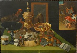 Alegoria światowych bogactw ze sceną śmierci bogacza, ca. 1600. autorstwa Christian van den Perre