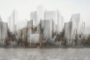 Rozmyte odbicie panoramy miasta