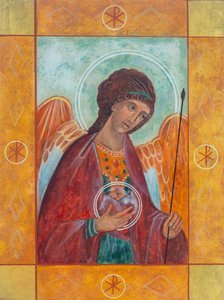 Archanioł Michał, 2005 (tempera jajowa, płatki złota, drewno)