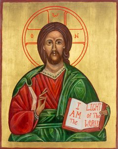Chrystus Pantokrator, 2009 (tempera jajowa, płatki złota, drewno)