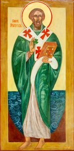 Ikona świętego Patryka, 2000 (tempera jajowa, płatki złota, drewno)