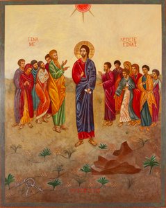 Święty Piotr i Chrystus, 2000 (tempera jajowa, płatki złota, drewno)
