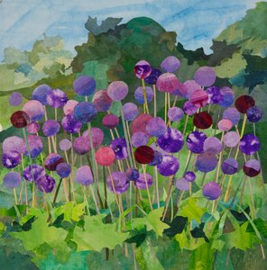 Alliums Large, 2024 (papierowy kolaż malowany akwarelą) autorstwa Christine McKechnie