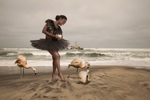 Balerina i flamingi na plaży autorstwa Christine von Diepenbroek
