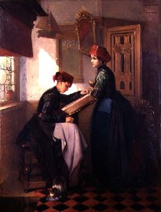 Hindeloopen Girls in a Interior (olej na panelu)