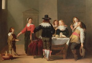 Wnętrze wartowni z żołnierzami jedzącymi i pijącymi w żeńskim towarzystwie, 1639
