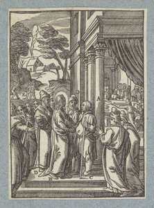 Chrystus uzdrawia człowieka z opuchlizną w szabat autorstwa Christoffel van Sichem (II)
