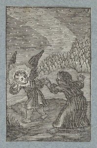 Anioł z latarnią wskazuje dziecku drogę Pia Desideria (tytuł serii) autorstwa Christoffel van Sichem (II)
