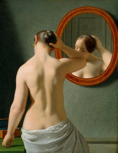 Naga kobieta układająca włosy przed lustrem autorstwa Christoffer Wilhelm Eckersberg