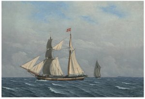 Żaglówka z pełnymi żaglami (En skonnert for fulde sejl) autorstwa Christoffer Wilhelm Eckersberg