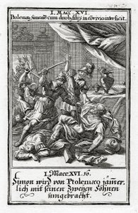 Szymon i jego dwaj synowie zostają zabici przez Ptolemeusza.1 Machabejska 14:16, 1695