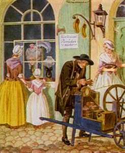 Scherenschleifer / Szlifierka nożycowa (kolorowa litografia)
