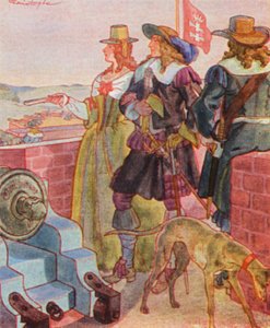Spaziergang Auf Den Festungswallen / Spacer po wałach (kolorowa litografia)
