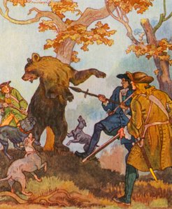 Barenjagd / Polowanie na niedźwiedzie (kolorowa litografia)