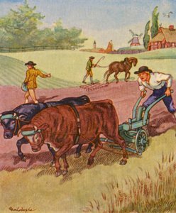 Bauer Am Pflug / Farmer przy pługu (kolorowa litografia)