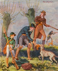 Bekassinenjagd / Polowanie na bekasy (kolorowa litografia)