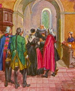 Burgertrauung In Augsburg / Ślub cywilny w Augsburgu (kolorowa litografia)