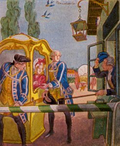 Chaise Am Schlagbaum / Chaise at the Turnpike (kolorowa litografia)