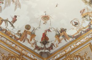 The Grande Singerie, detal, ok. 1735 r. (malowidło ścienne) autorstwa Christophe Huet