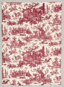 Pasek bawełny drukowanej miedzianą z wzorem Les plaisirs de la ferme, 1785-1790.