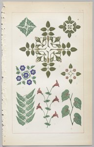 Sztuka projektowania dekoracyjnego : z dodatkiem, podającym godziny otwarcia kwiatów, wyd. Day & Son, Londyn, 1862 autorstwa Christopher Dresser