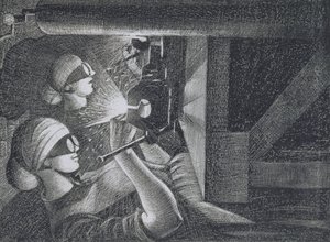 Spawacze acetylenu, 1917 (trawienie i sucha igła) autorstwa Christopher Richard Wynne Nevinson