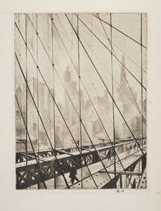 Patrząc przez Most Brookliński, wyd. 1921 (akwaforta) autorstwa Christopher Richard Wynne Nevinson