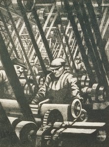 Wykonanie silnika, 1917 (akwaforta i suchoryt) autorstwa Christopher Richard Wynne Nevinson