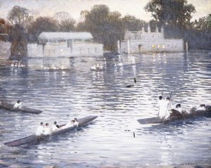 Niedzielny wieczór, Punts on the Thames at Henley, 1924 autorstwa Christopher Richard Wynne Nevinson