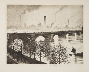 Waterloon silta Savoy-ikkunasta, pub.1925 (etsaus)kiillotus autorstwa Christopher Richard Wynne Nevinson