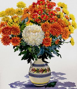 Chryzantemy we wzorzystym dzbanku, 2005 (wc na papierze) autorstwa Christopher Ryland
