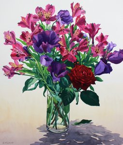 Kwiaty z Czerwoną Różą (akwarela na papierze) autorstwa Christopher Ryland