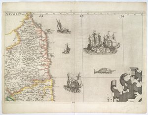 Northumbria i północno-wschodnia Anglia, z mapy ściennej Saxtona z 1583 r. (rycina)